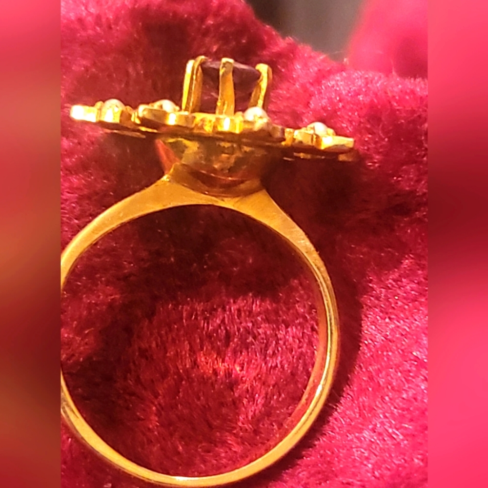 Antique 14k Gold Ruby Solitaire Flower Ring With … - image 3